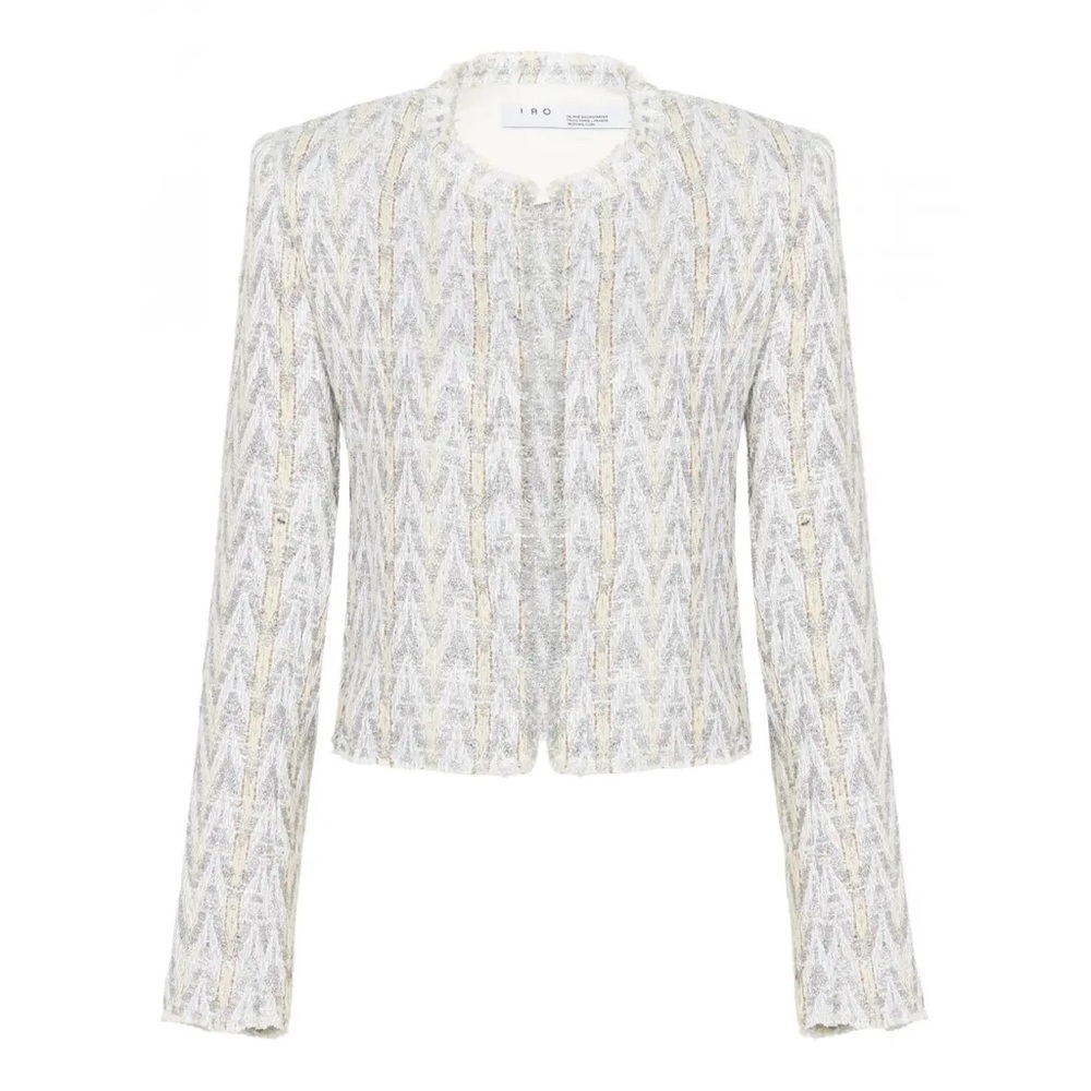 IRO Maliko Cropped Metallic Tweed Jacket in Silver